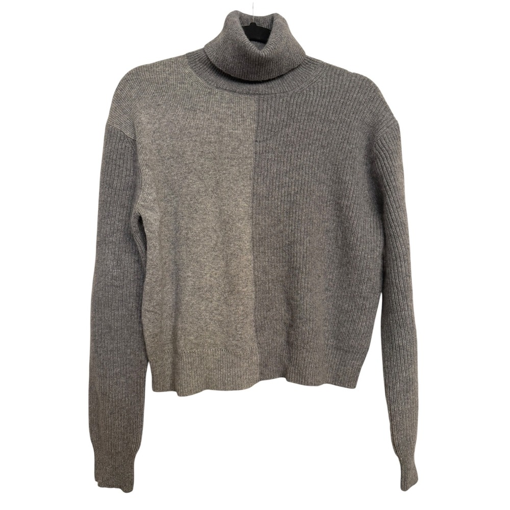 Theory 100% Cashmere Colorblock Turtleneck Sweater Grey Ribbed Knit Size P